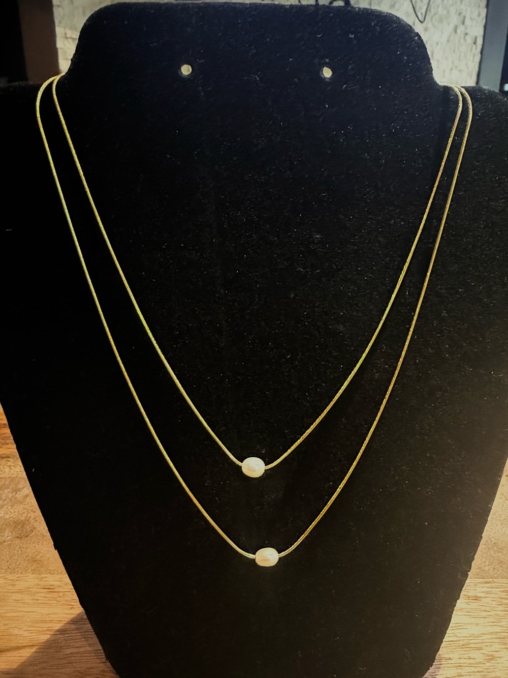 Gold Double-Layer Necklace with Pearl Accent by
